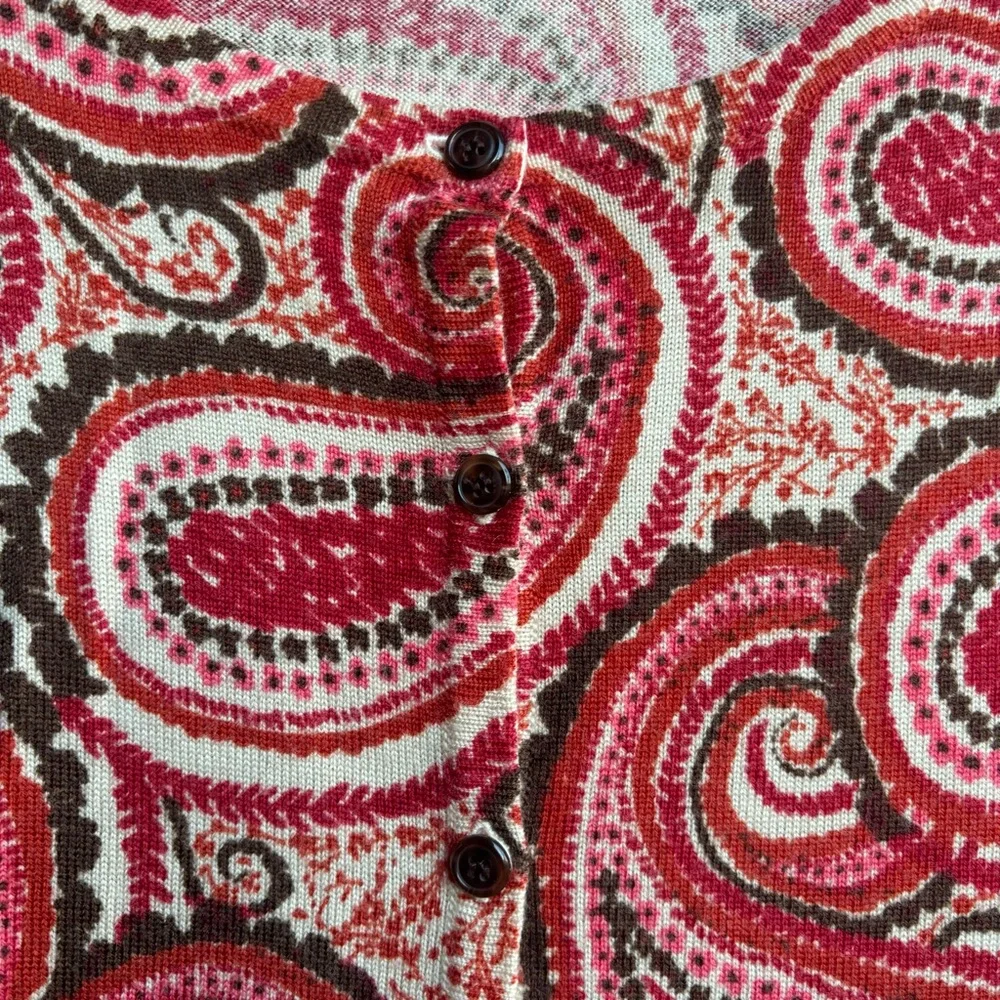 Talbots Pure Merino Wool Cardigan 3/4 Sleeve Burnt Orange Paisley